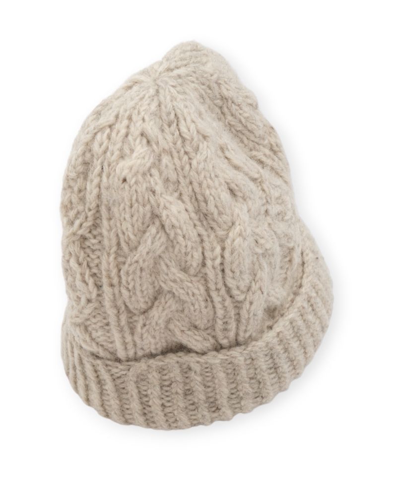 Grey Cable Knitted Wool Beanie
