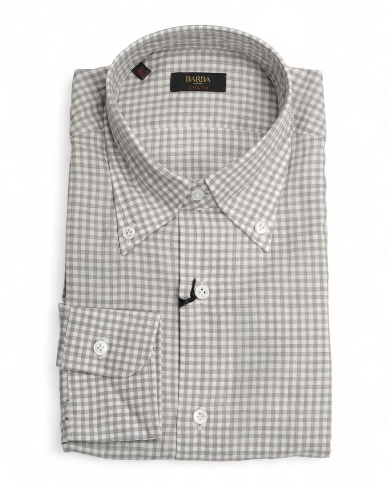 Grey Gingham Checked BD. Twill Shirt