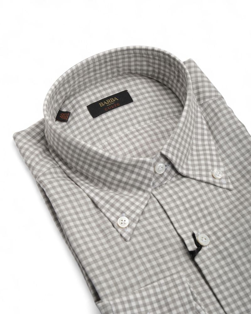Grey Gingham Checked BD. Twill Shirt