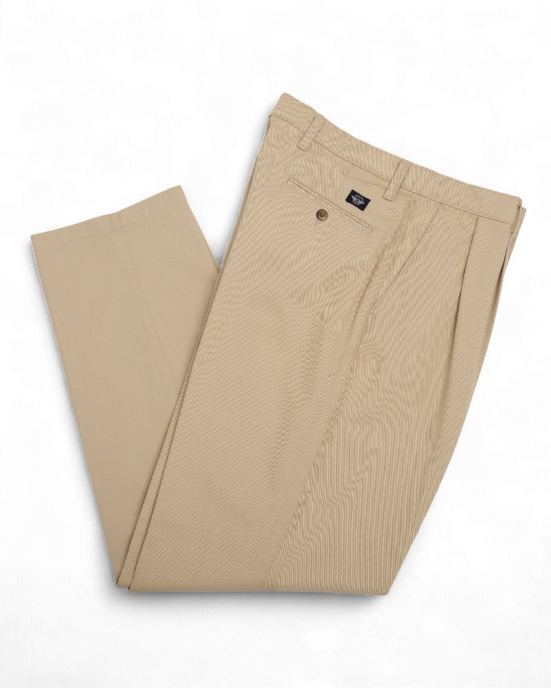 Light Beige High-Rise Pleated Cotton Twill Trousers