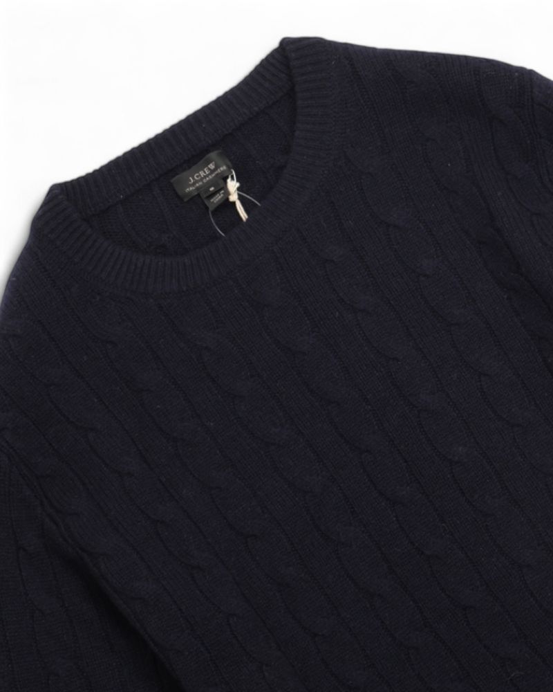 Navy Cable Knitted Cashmere Sweater