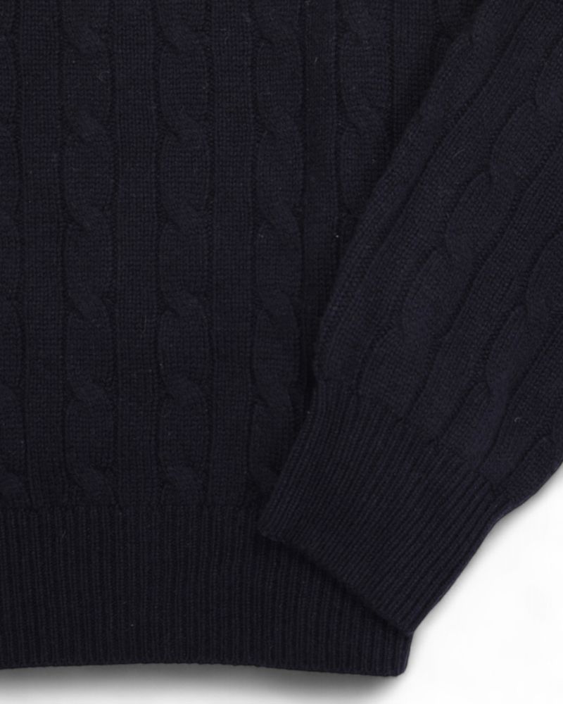 Navy Cable Knitted Cashmere Sweater