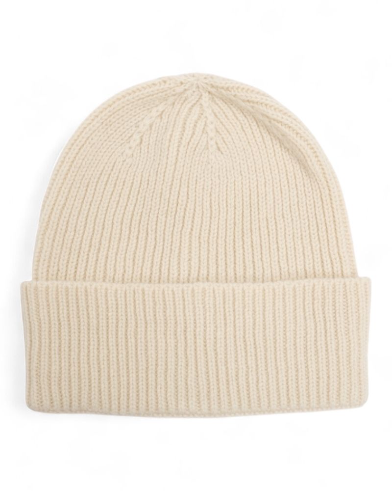 Ivory Ribbed Cashmere Beanie