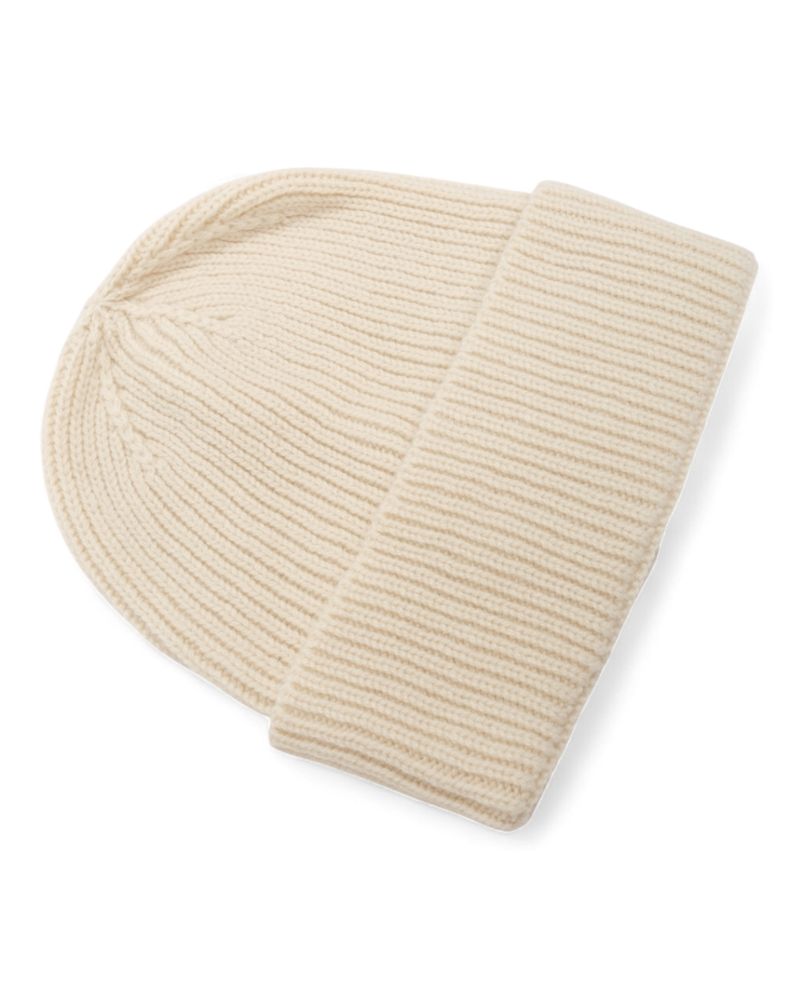 Ivory Ribbed Cashmere Beanie