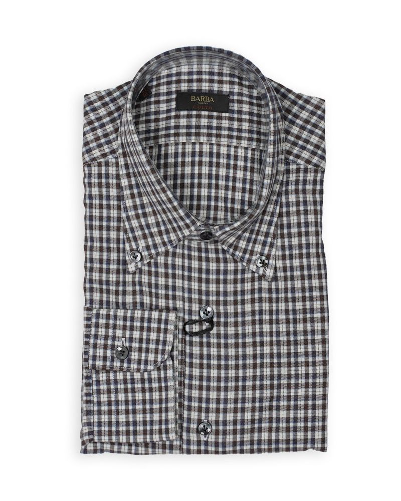 Blue/Brown/White Checked BD. Flannel Shirt