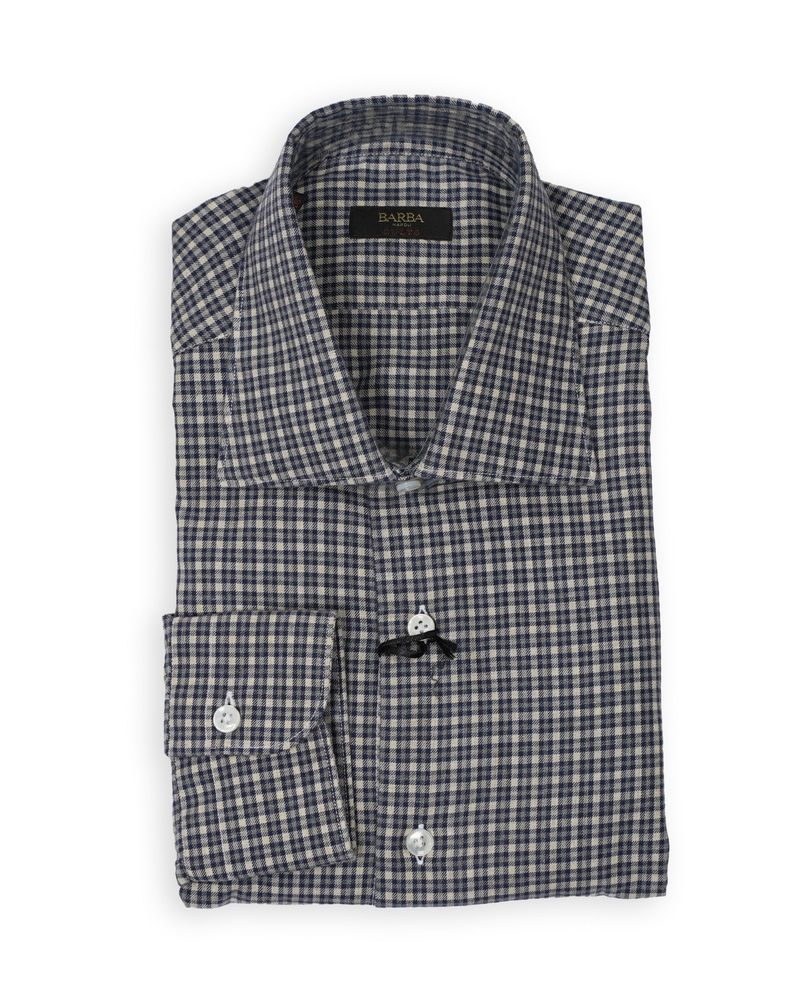 Navy/Grey/Beige Checked Flannel Shirt