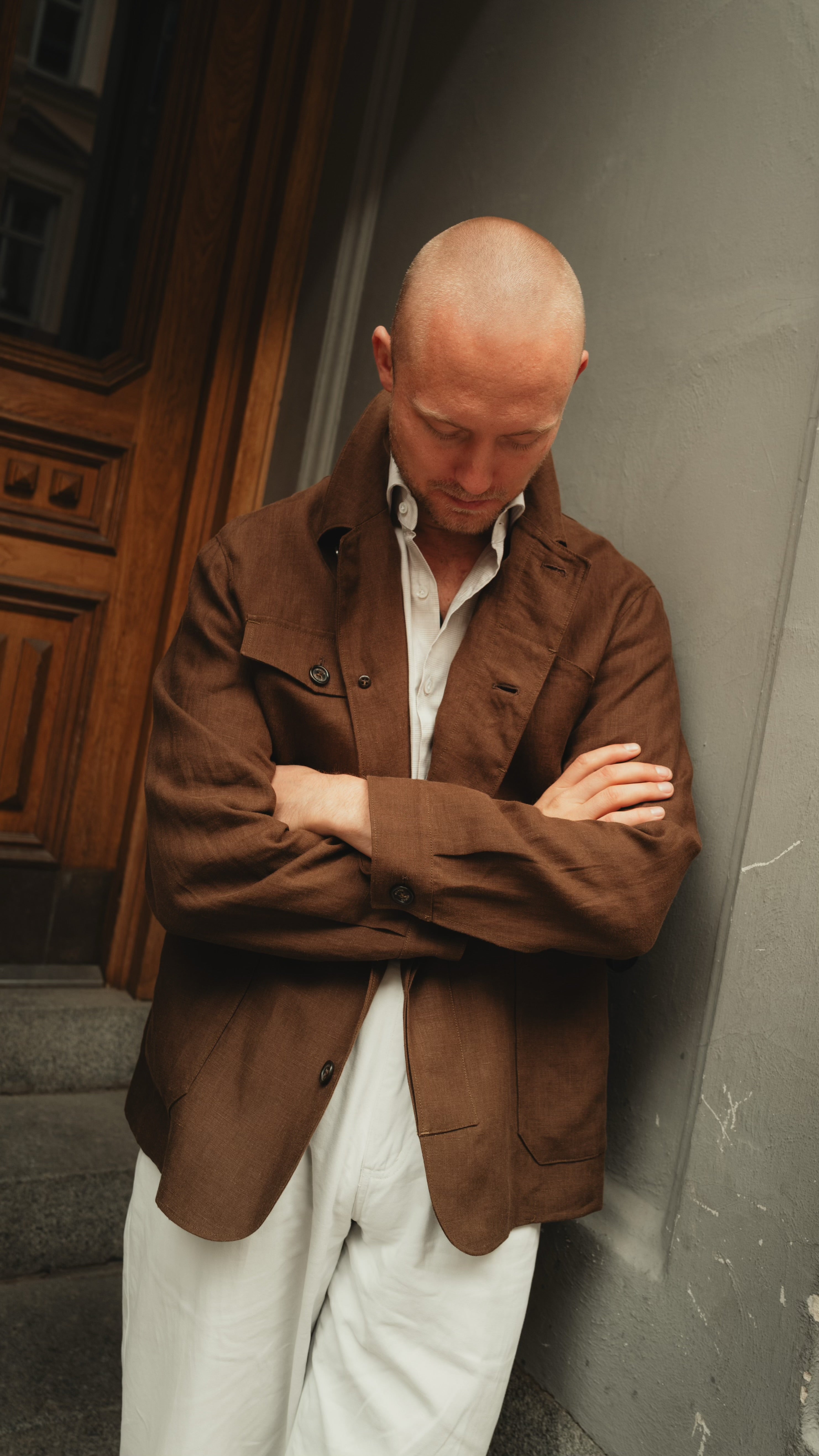 Light Tobacco Unlined Linen Trucker Jacket