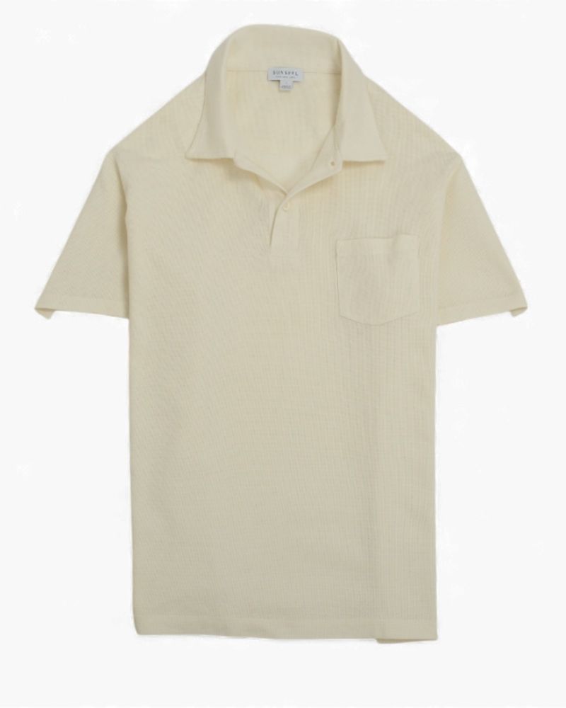Off White Short Sleeve Pique Polo