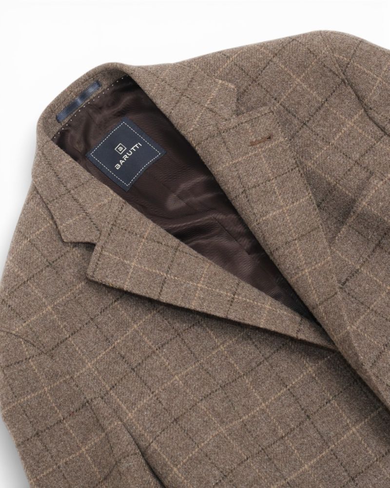 Beige/Brown Checked Flannel Sports Jacket