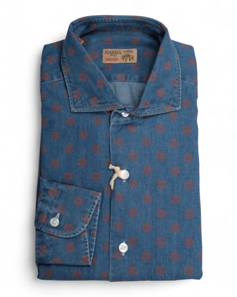 Blue/Red Floral Denim Shirt