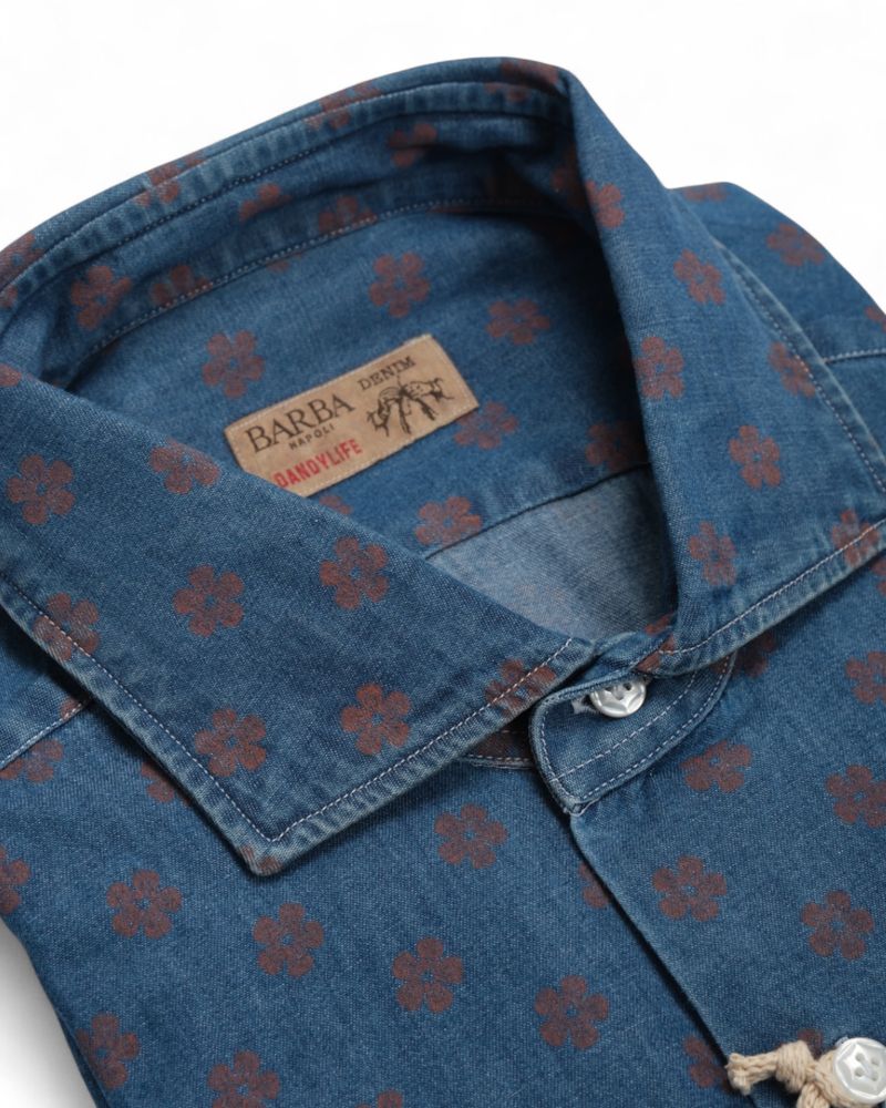 Blue/Red Floral Denim Shirt