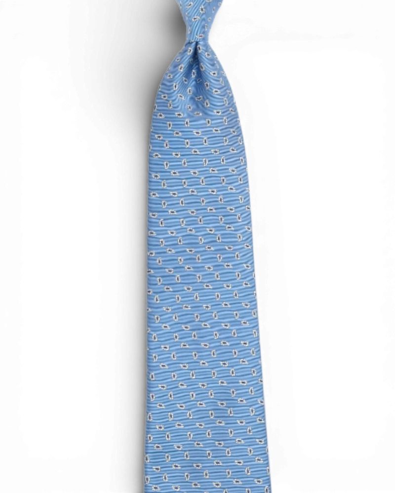 Light Blue Paisley Motif Silk Tie