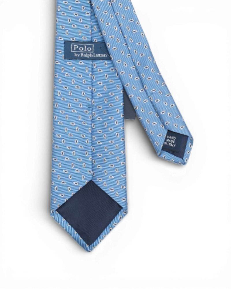 Light Blue Paisley Motif Silk Tie