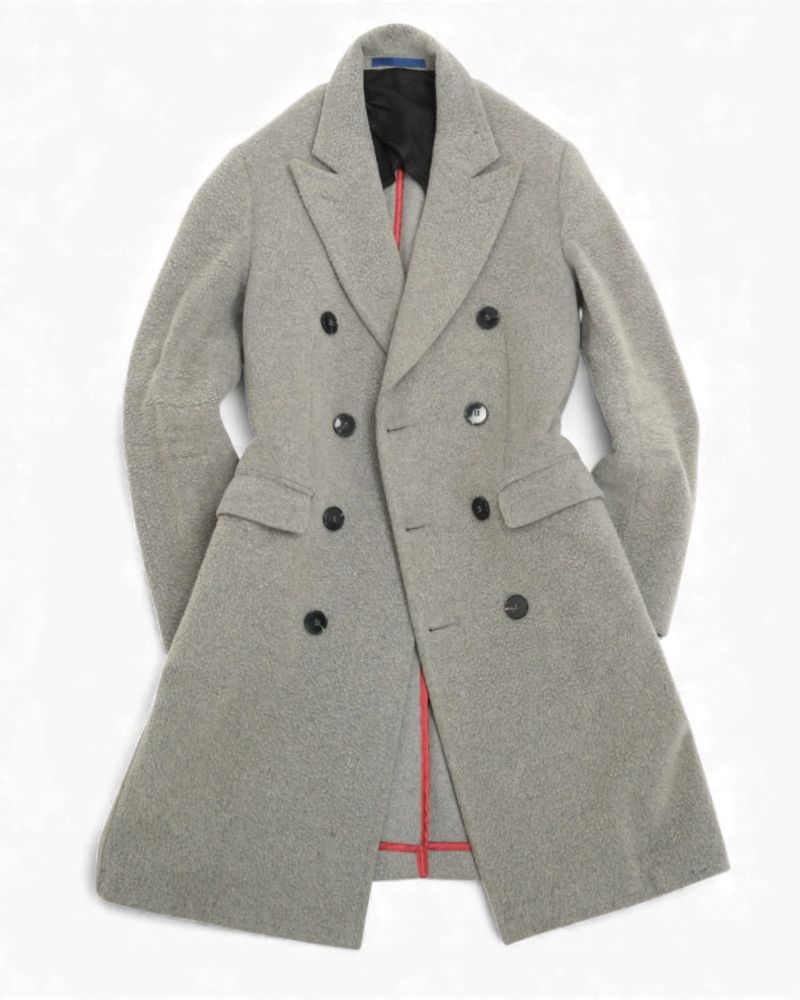 Light Grey Double Breasted Rugged Wool Coat