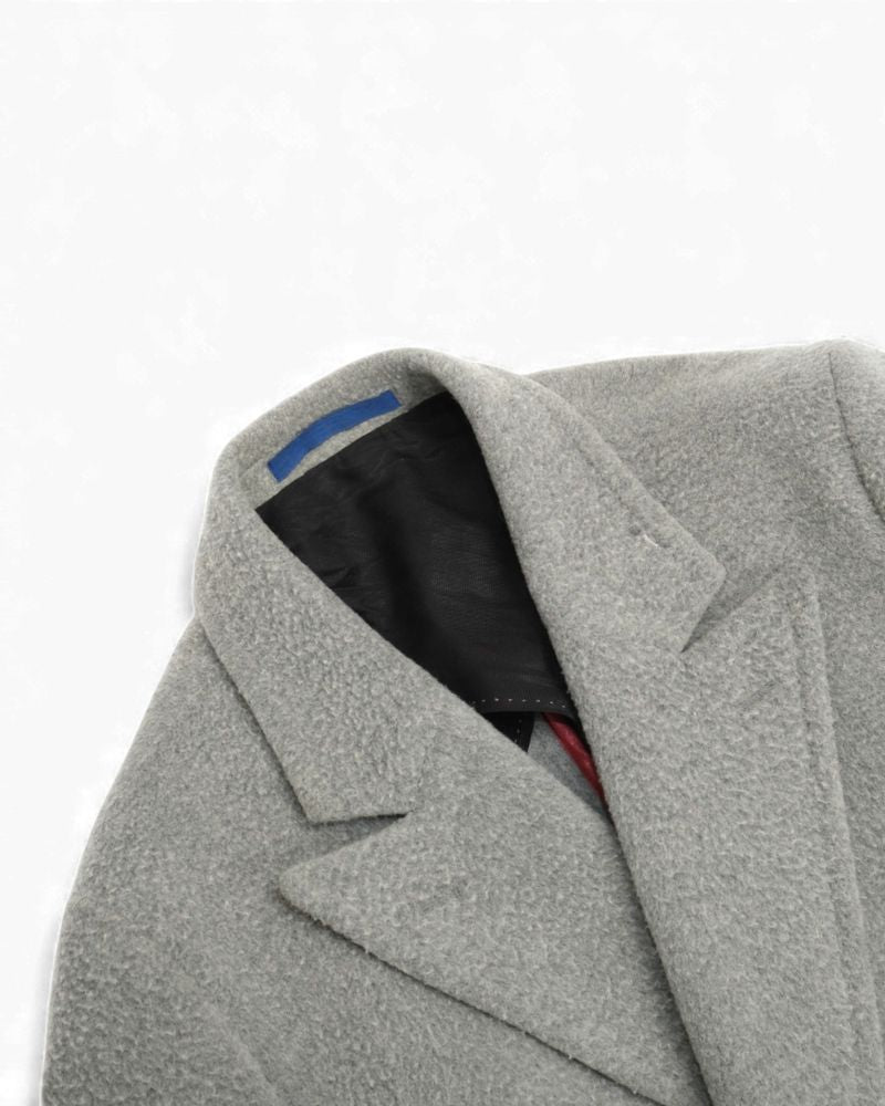 Light Grey Double Breasted Rugged Wool Coat