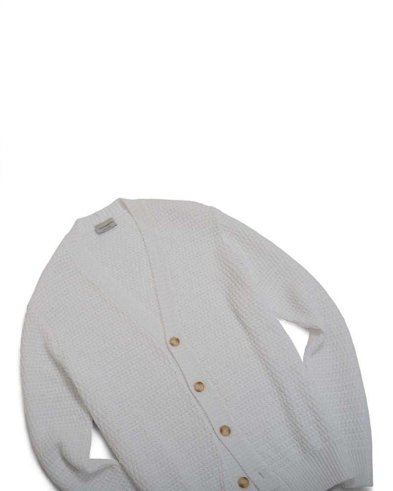 White Buttoned Link Knitted Cardigan