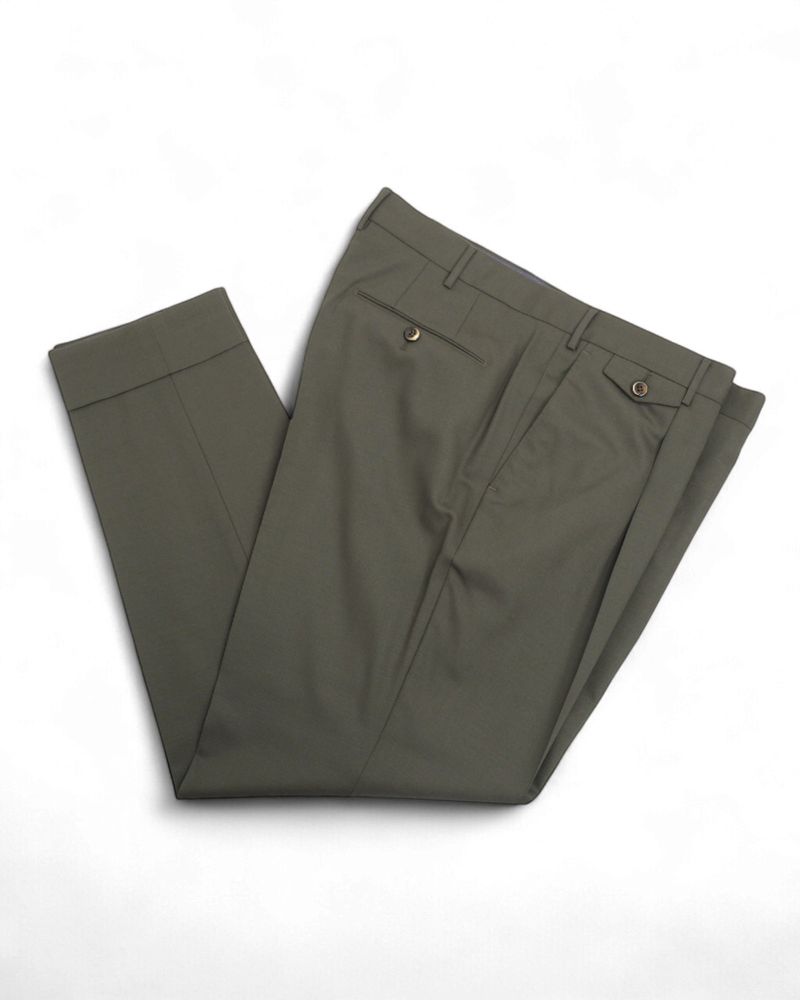 Pine Green Pleated Tropical Wool Trousers