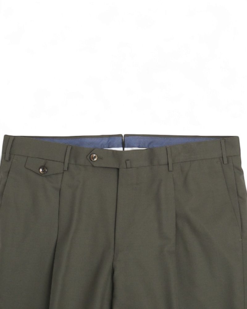 Pine Green Pleated Tropical Wool Trousers