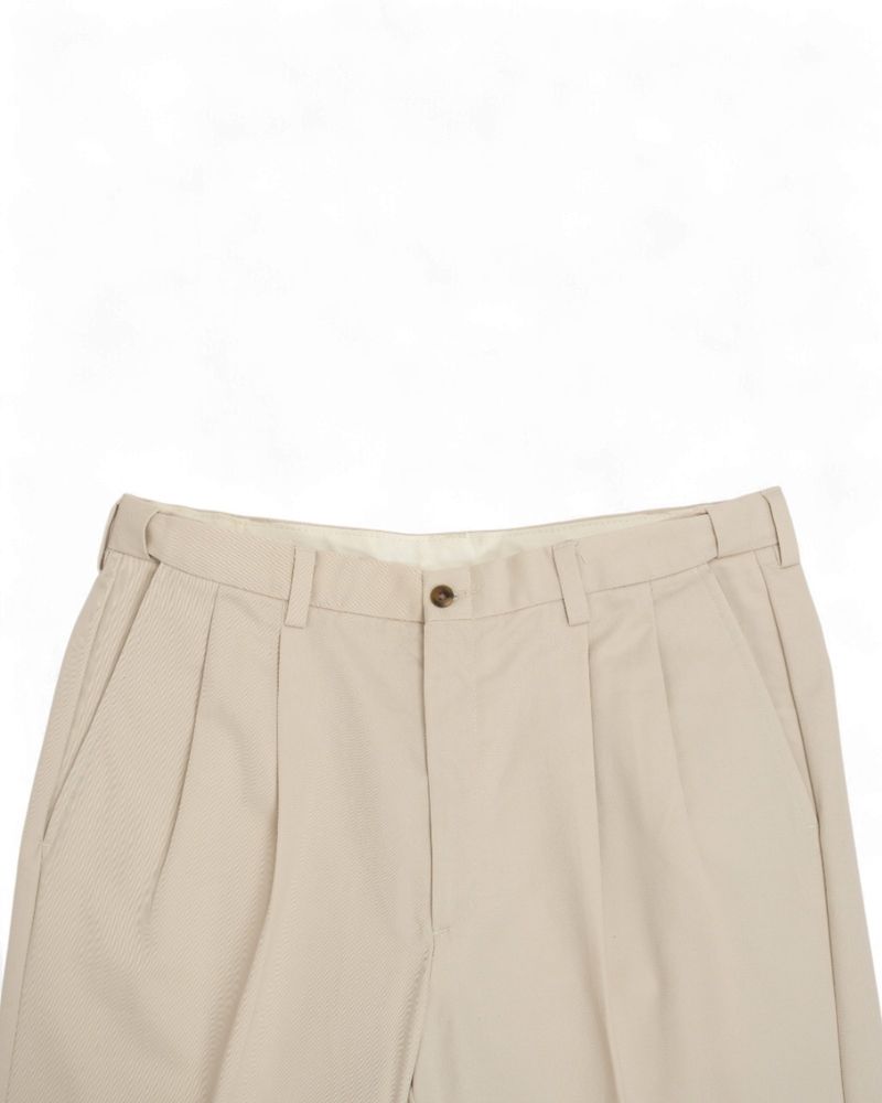 Stone High-Rise Pleated Cotton Twill Trousers