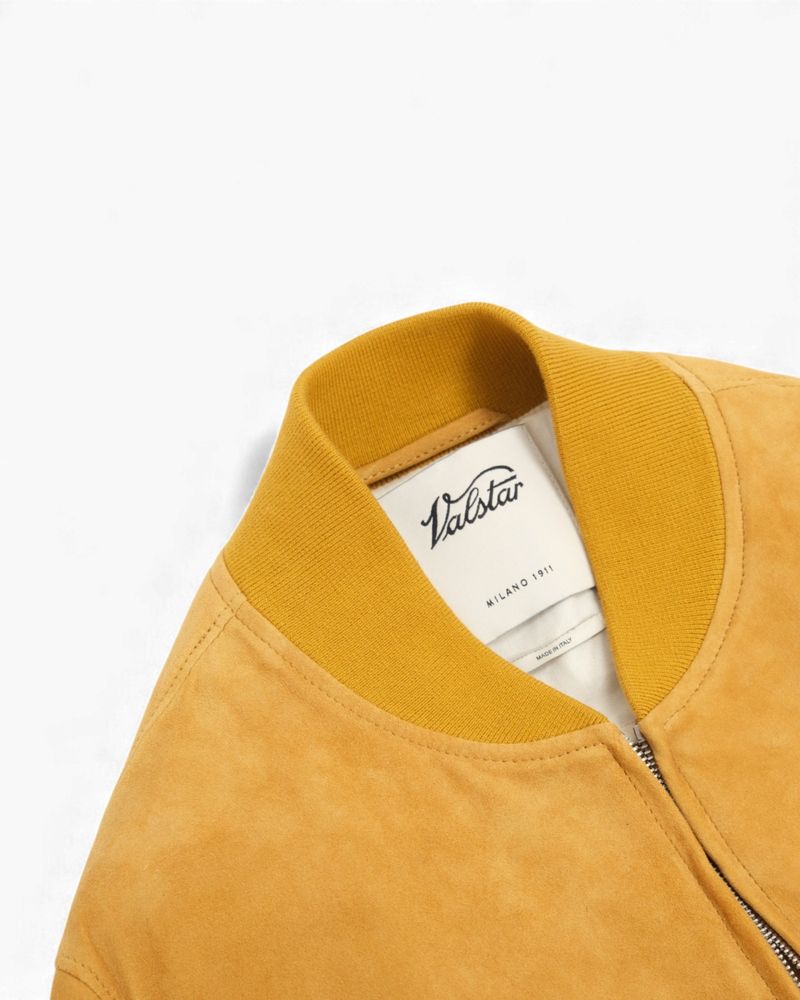 Moutarde Unlined Suede Leather Bomber Jacket