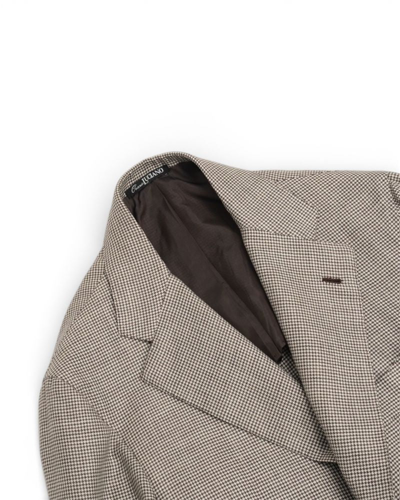 Brown/Beige Puppytooth Wool/Linen/Silk Sports Jacket
