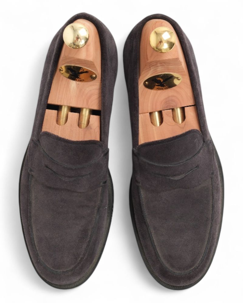 Dark Blue Suede Penny Loafers