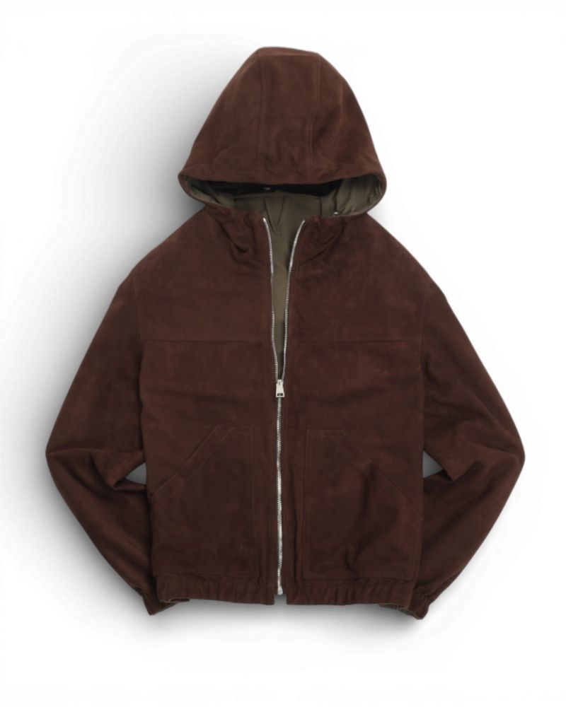 Chocolate Suede & Green Reversible Hooded Jacket
