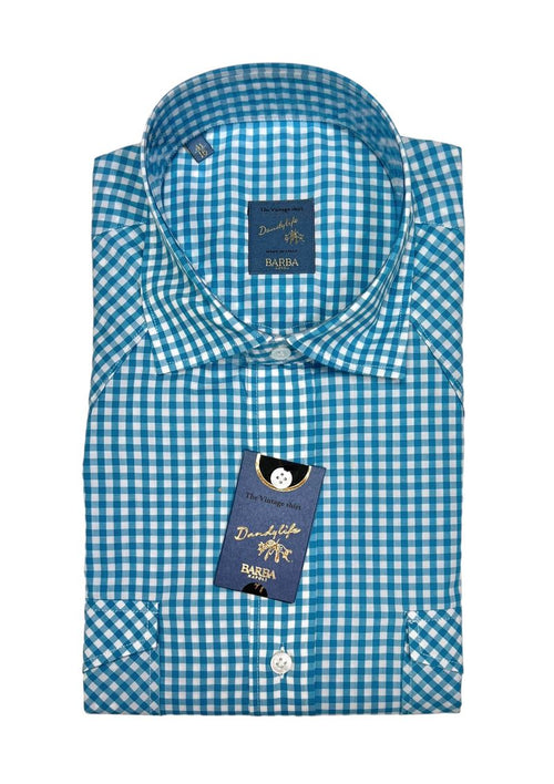Blue Checked Patch Pocket Cotton Shirt