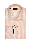 Peach Cotton Striped Spread Collar Shirt