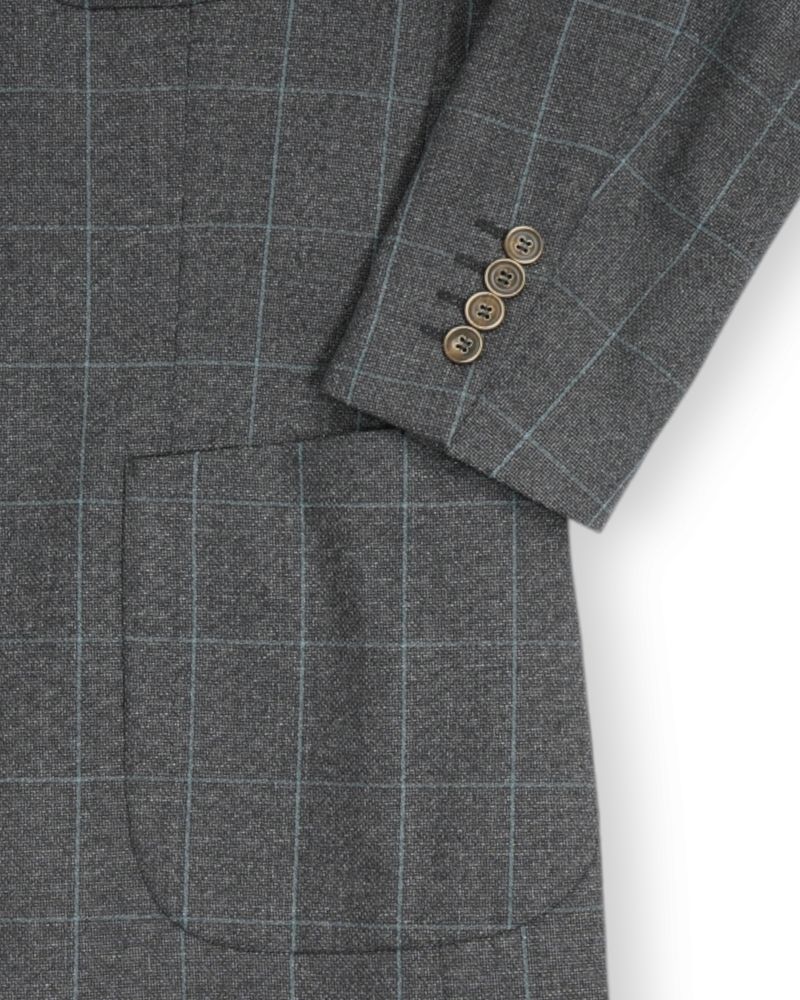 Grey/Blue Windowpane Virgin Wool Sports Jacket