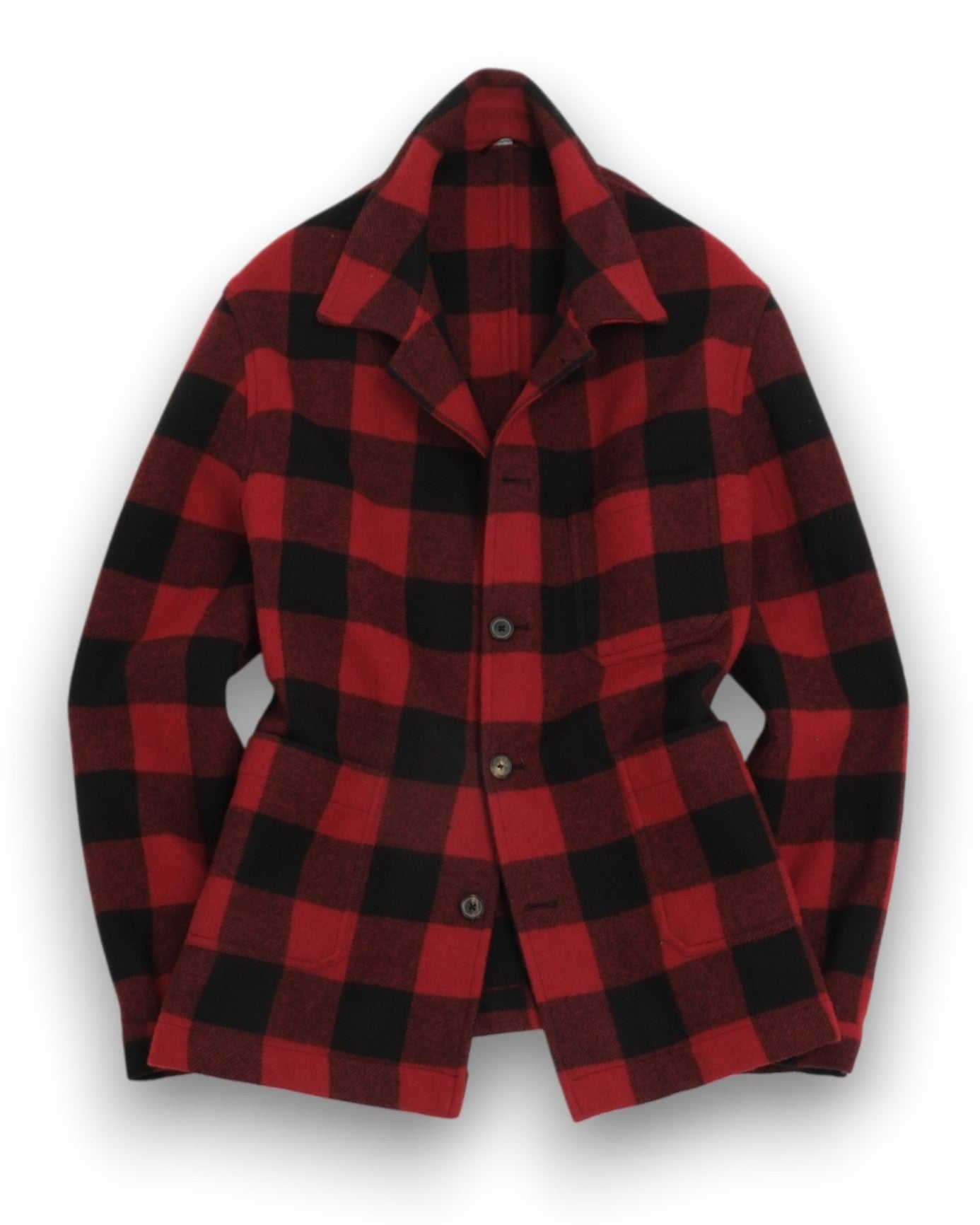 Red/Black Plaid Check Wool Overshirt