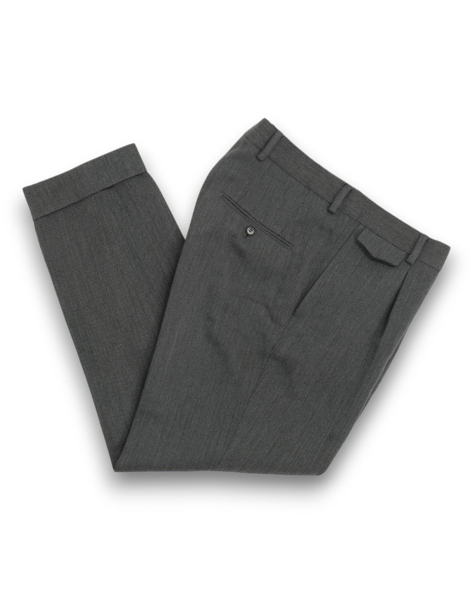 Grey Wool Twill Pleated Trousers
