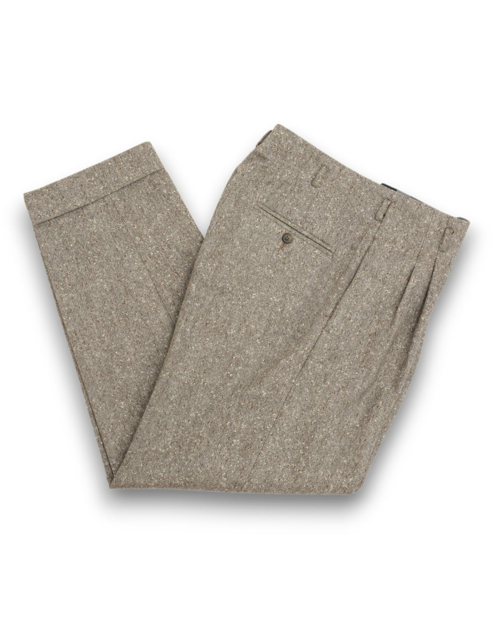 Beige Flecked Wool High Rise Pleated Trousers