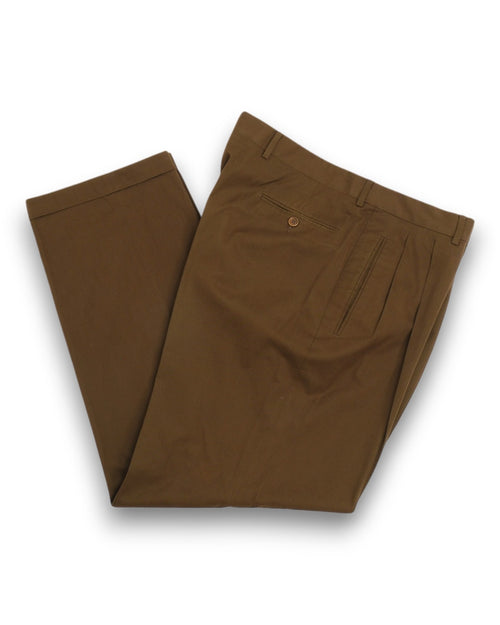 Dark Olive Cotton Twill Pleated Trousers
