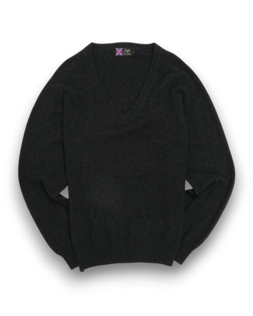 Anthracite Cashmere Deep V-Neck Sweater