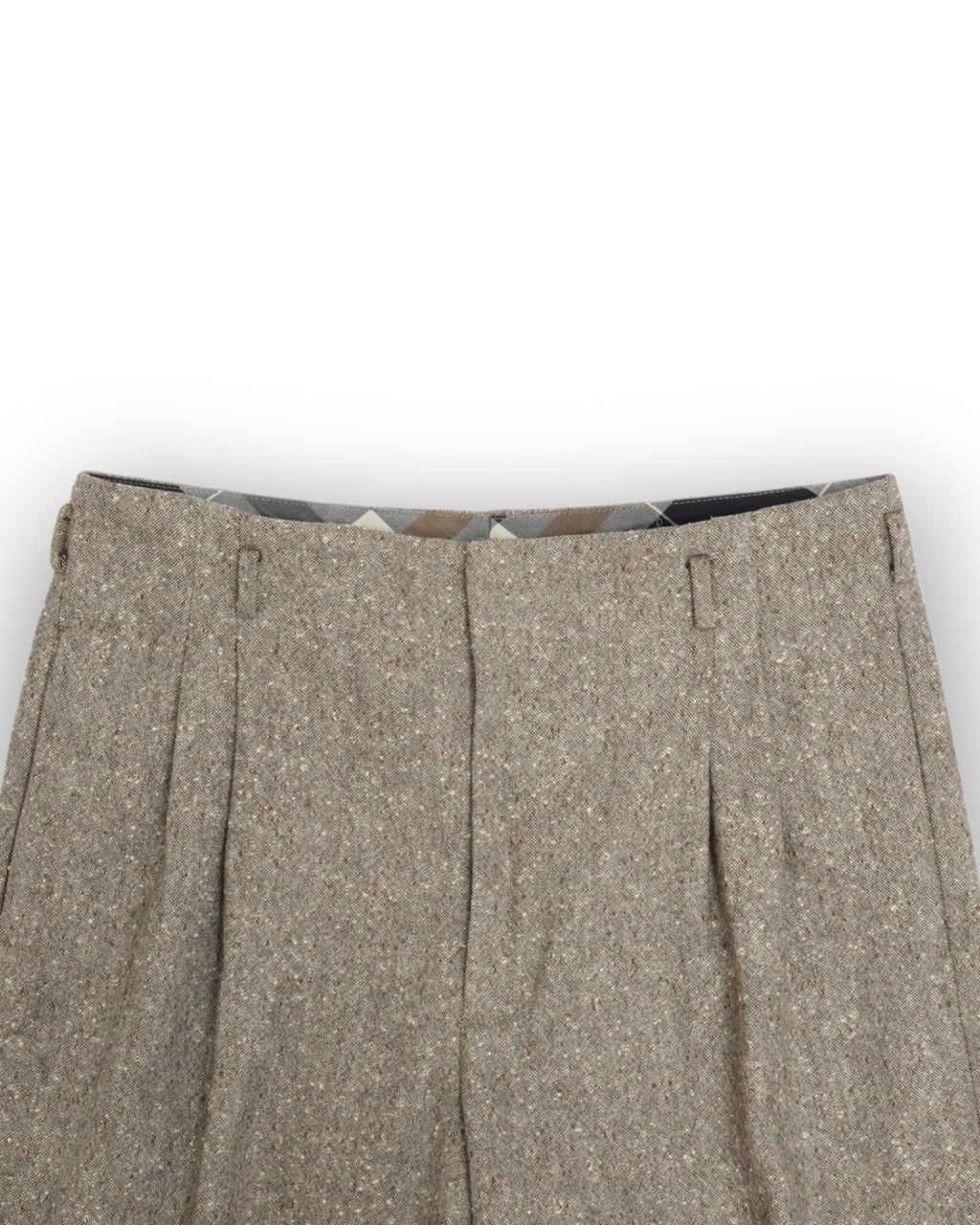 Beige Flecked Wool High Rise Pleated Trousers