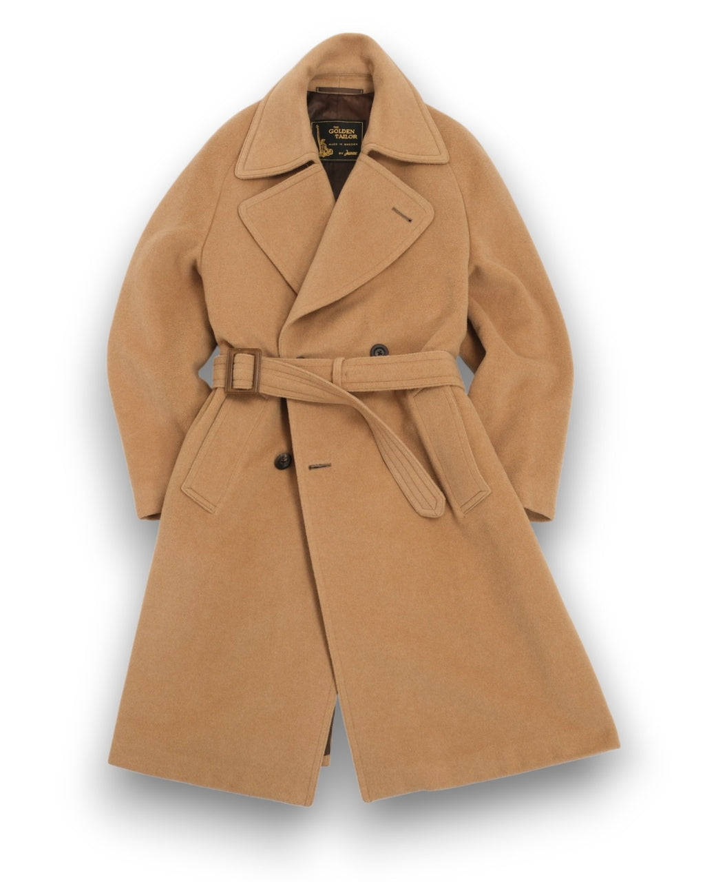 Beige DB. Belted Wool/Cashmere Coat, Made in Sweden