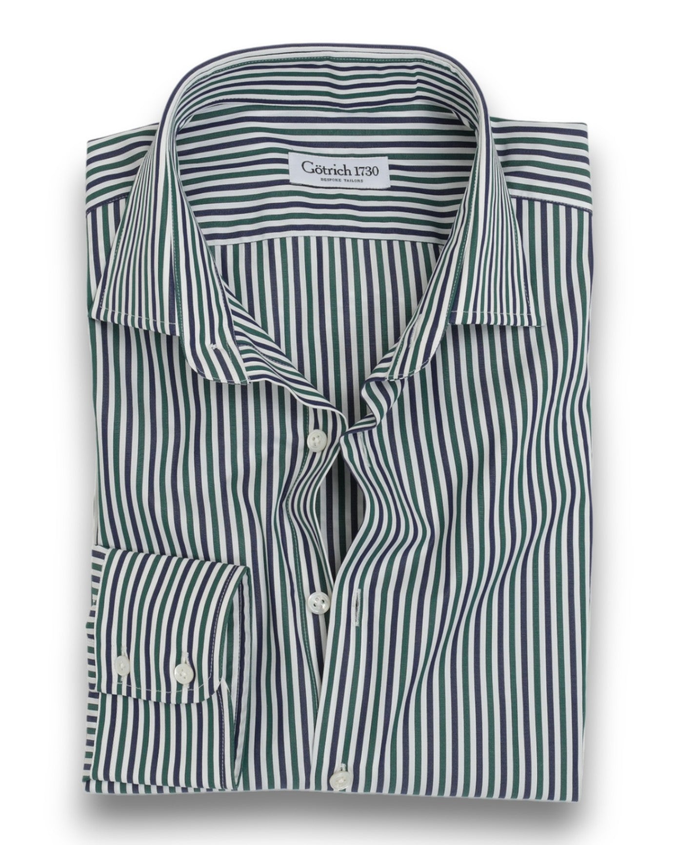 White/Navy/Green Tricolor Stripe Shirt