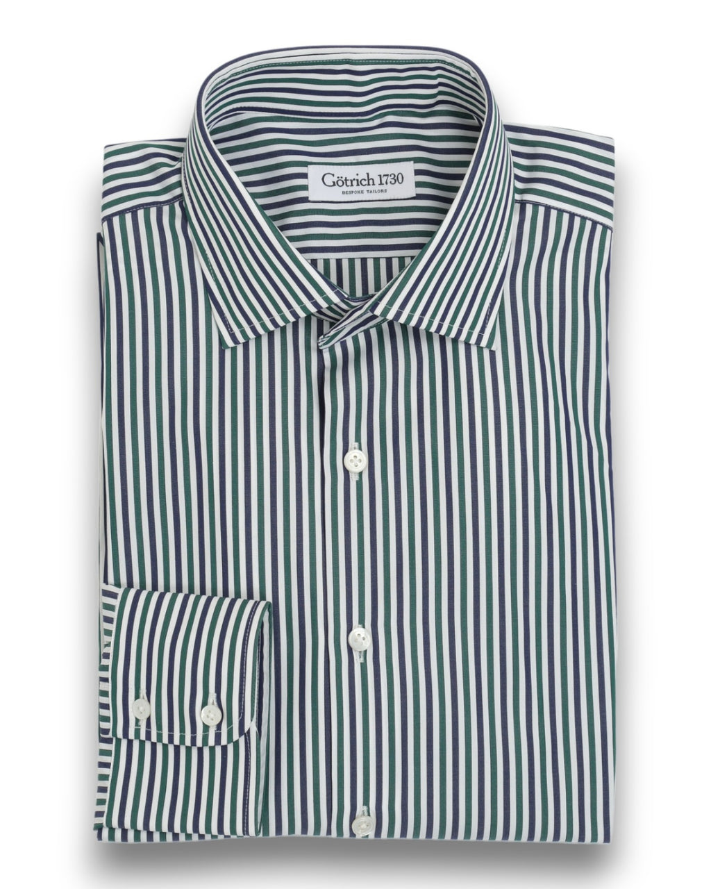 White/Navy/Green Tricolor Stripe Shirt
