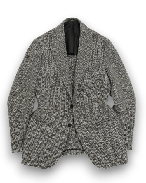 Black/White Wool/Cashmere Herringbone Sports Jacket