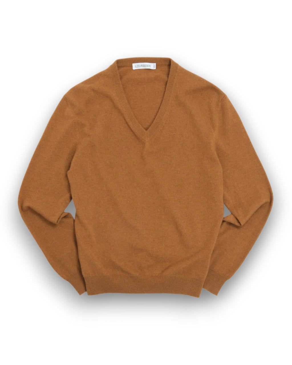 Tobacco Cashmere Deep V-Neck Sweater