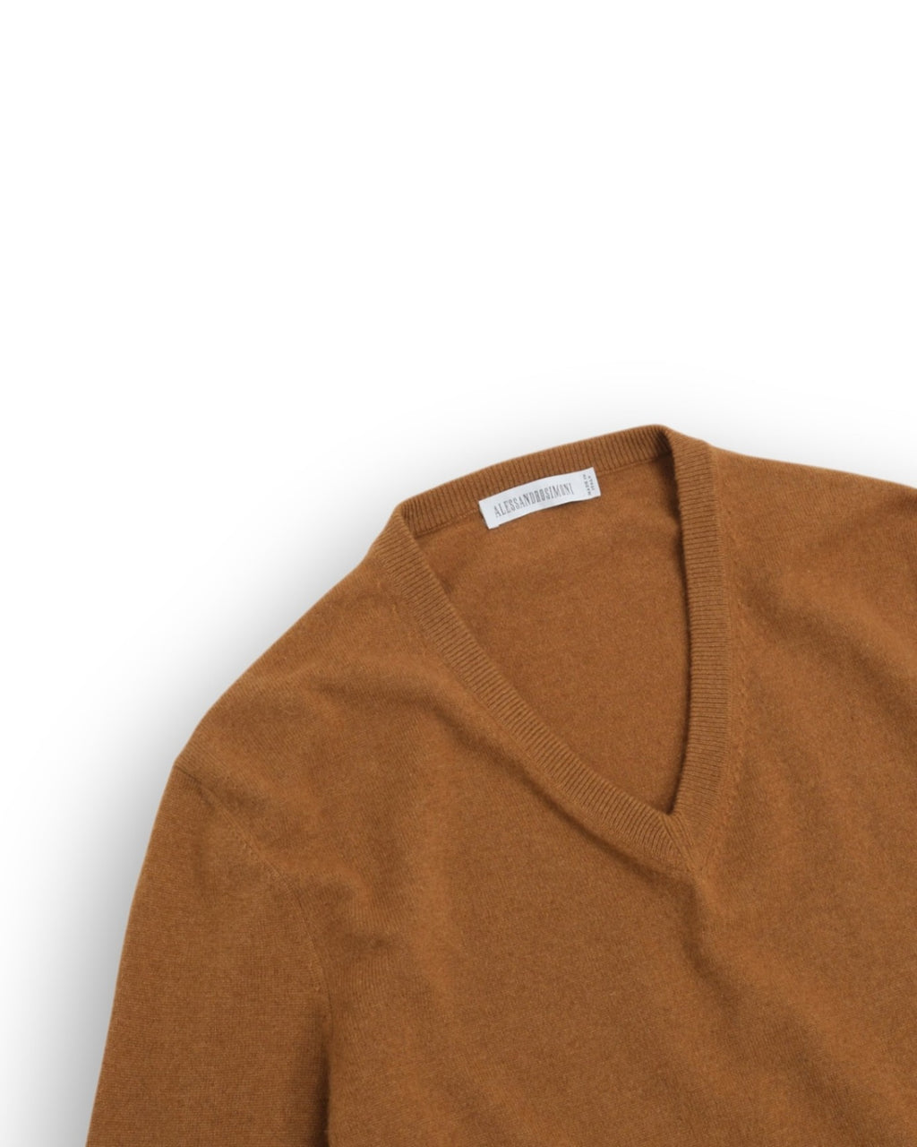 Tobacco Cashmere Deep V-Neck Sweater