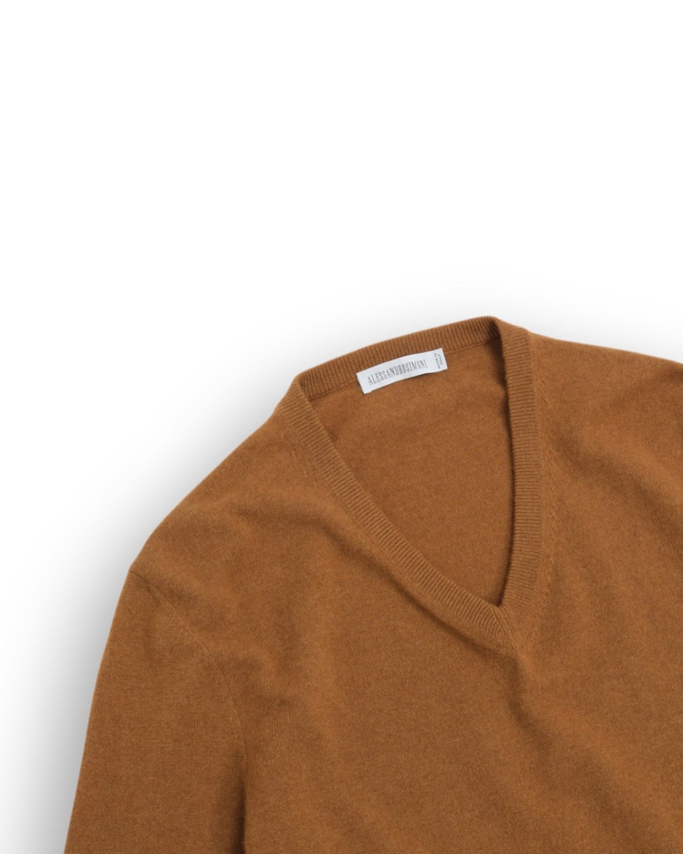 Tobacco Cashmere Deep V-Neck Sweater