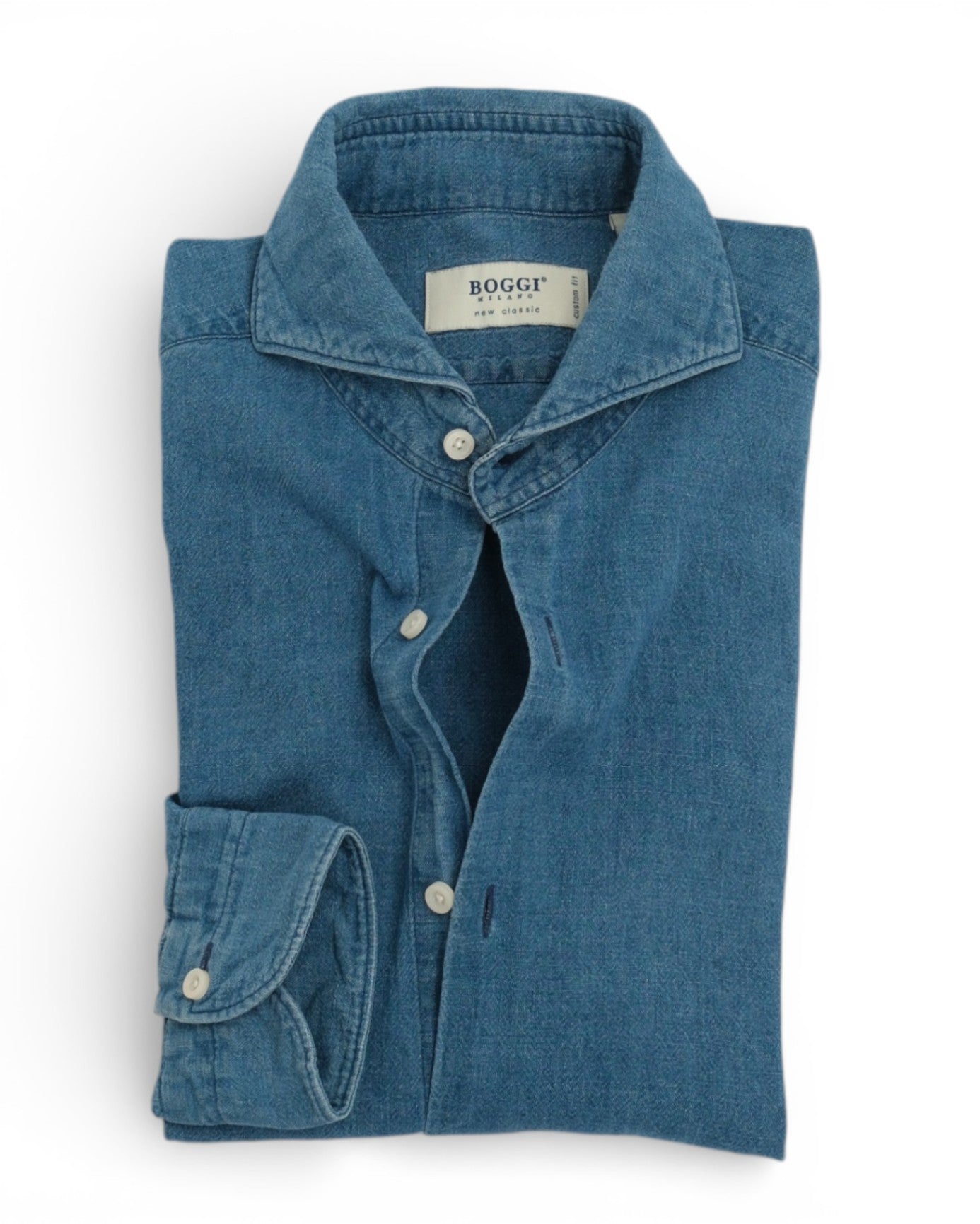 Mid Blue Cotton & Linen Cutaway Shirt