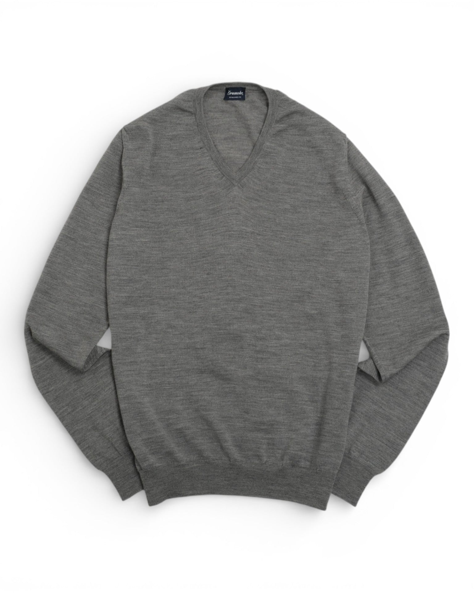 Grey Merino Wool V-Neck Sweater