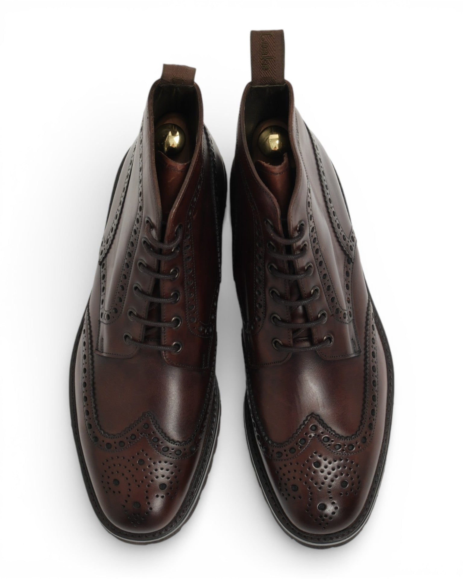 Dark Brown Leather Wing-Tip Lace-Up Boots