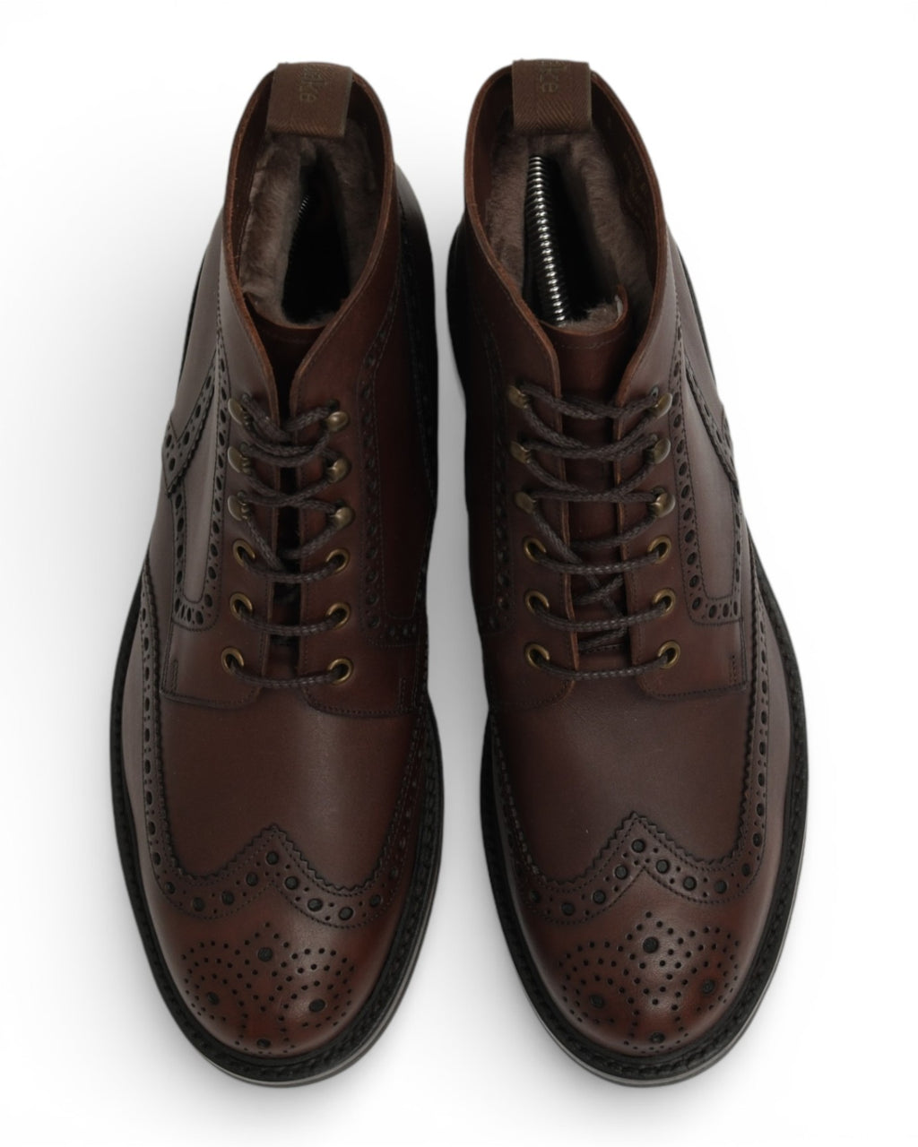 Dark Brown Shearling-Lined Lace-Up Boots