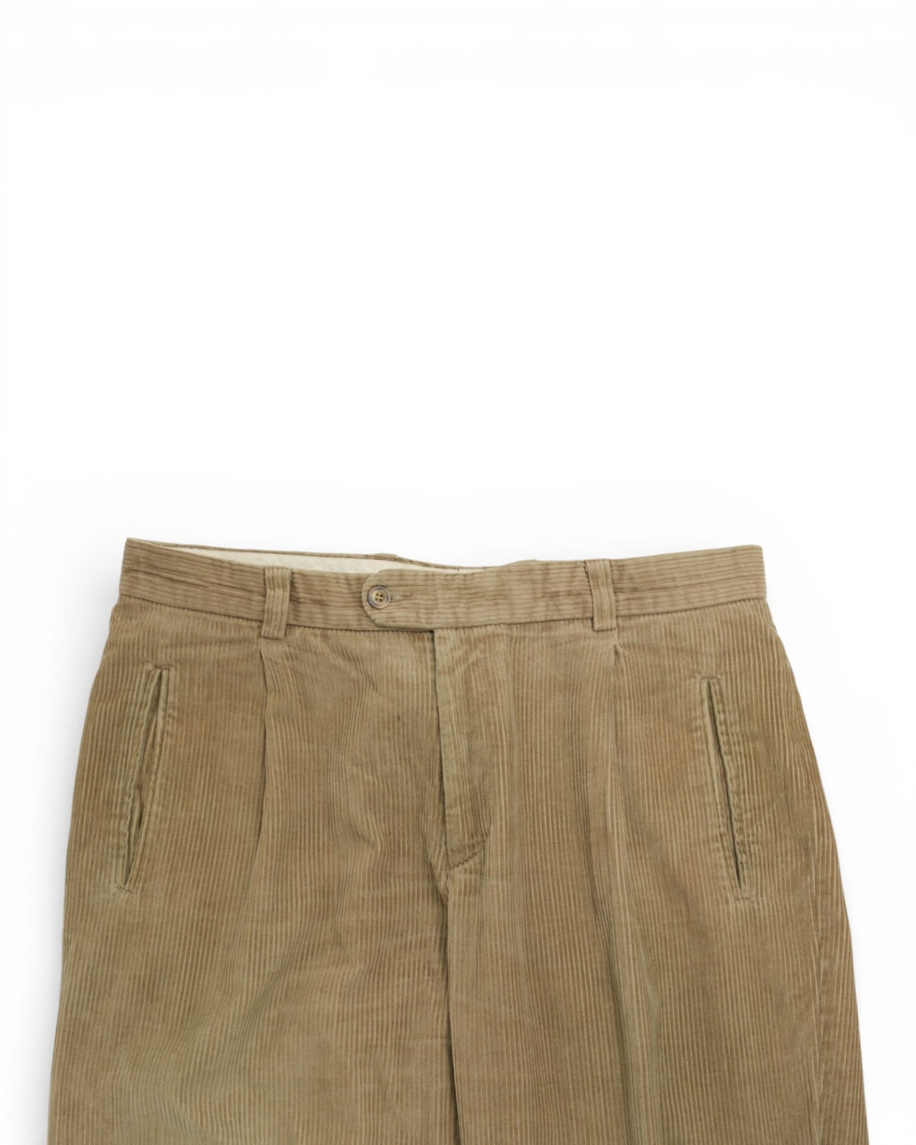 Beige Pleated Corduroy Trousers