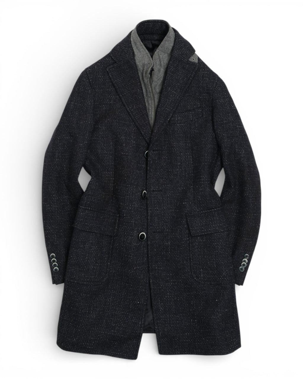 Dark Blue Flecked Wool Blend Coat