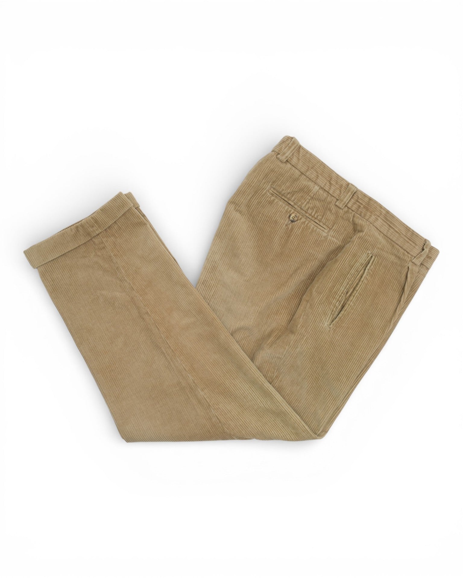 Beige Pleated Corduroy Trousers